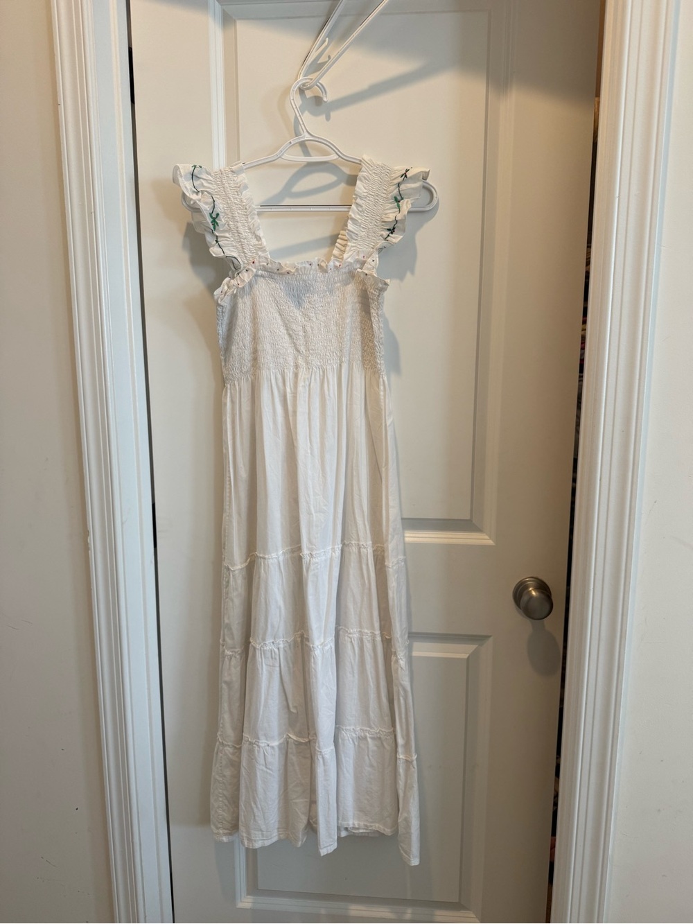 Hill House White Smocked Maxi Dress with Ruffle Straps
